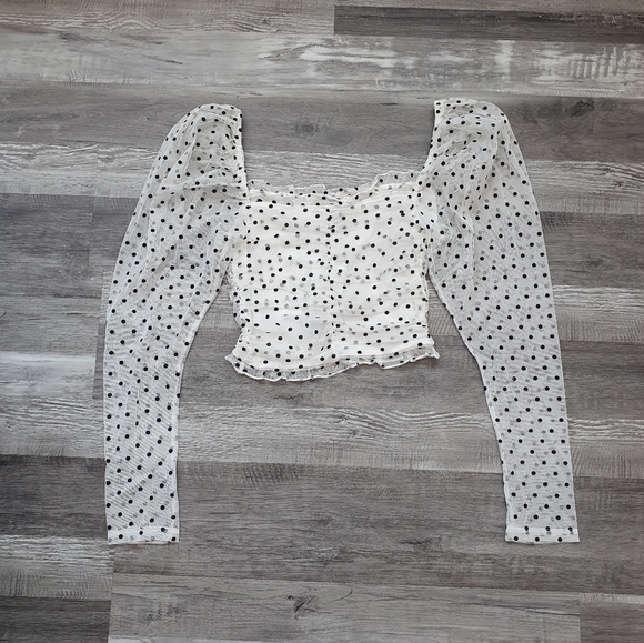 🤑H&M Divided pocadot crop top, XS, Black and White - Picture 2 of 9